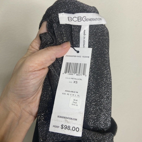 BCBGeneration Tiered Sleeve Mesh Panel Black Metallic Sparkle Dress XS NWT - Picture 11 of 11